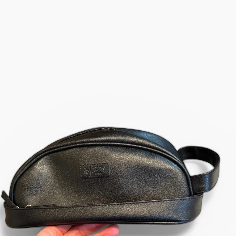 Black Leather Toiletries Bag